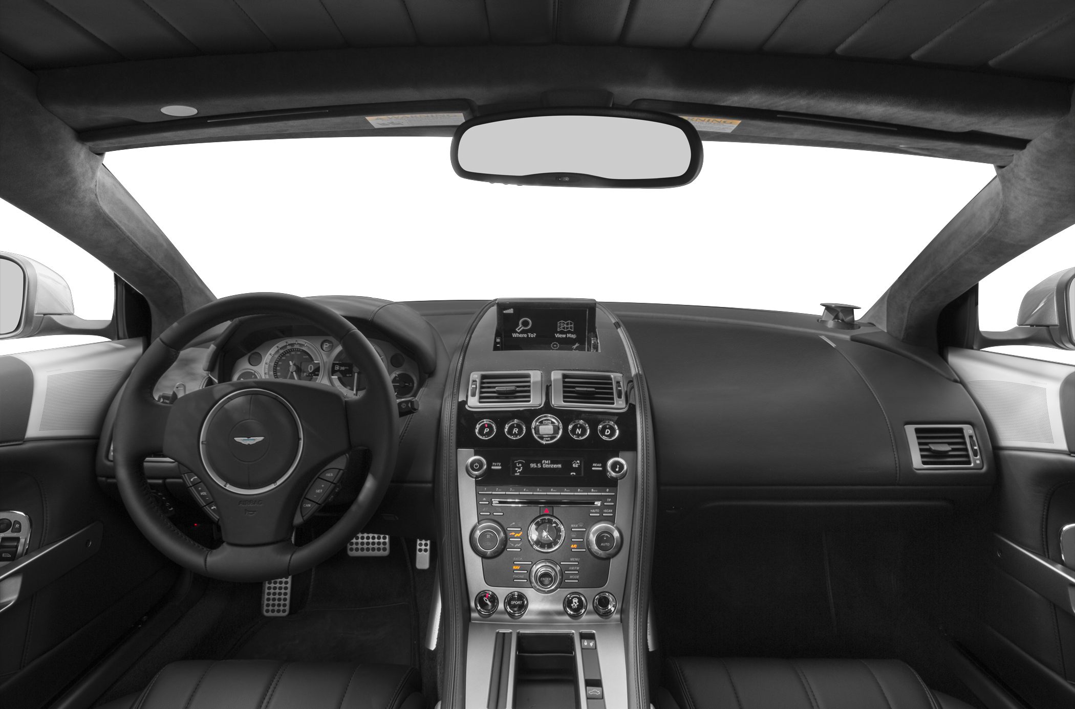 Luxury sports car interior with dashboard and steering wheel