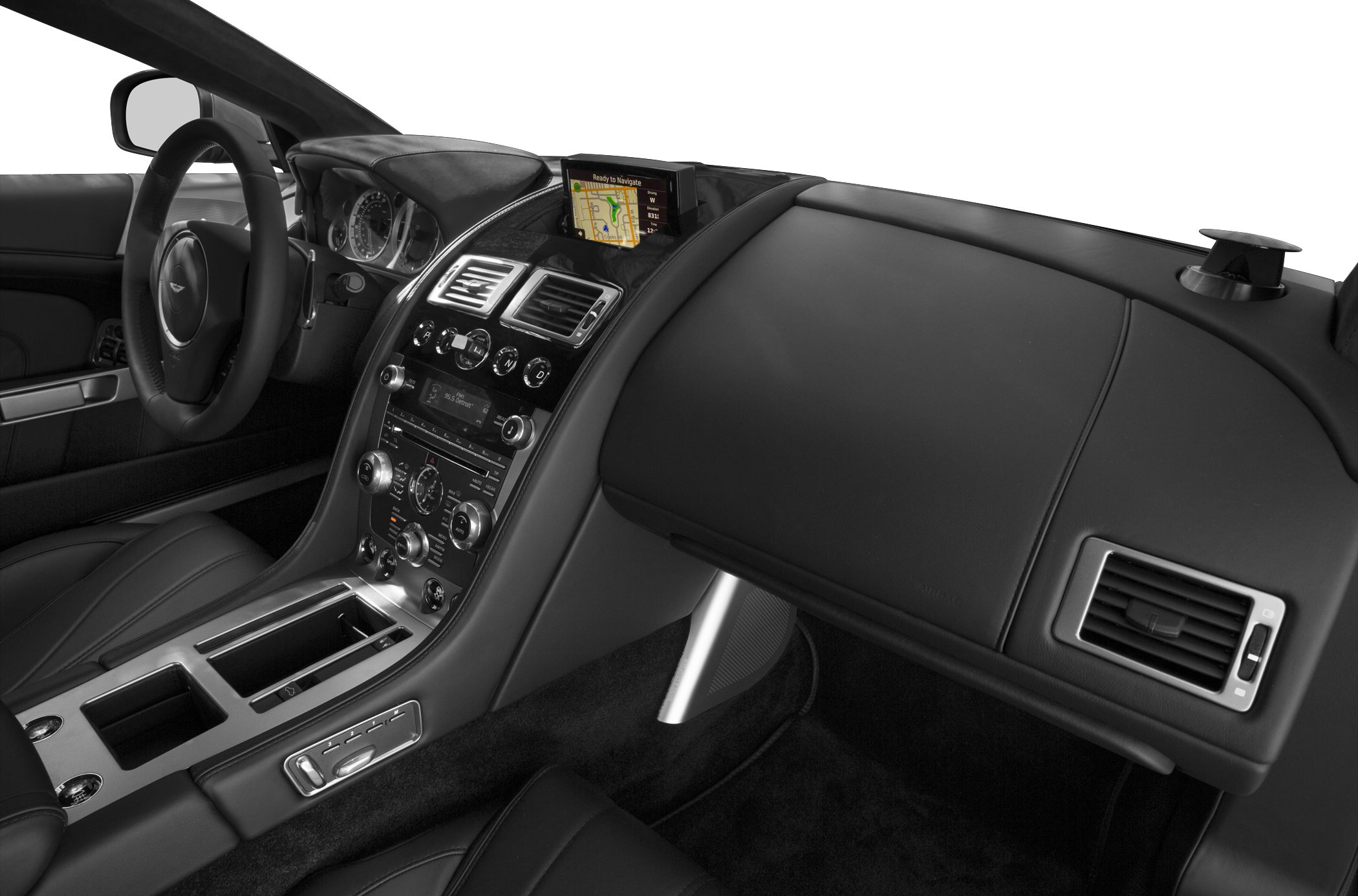 Luxury car interior with pop-up navigation and sleek dashboard