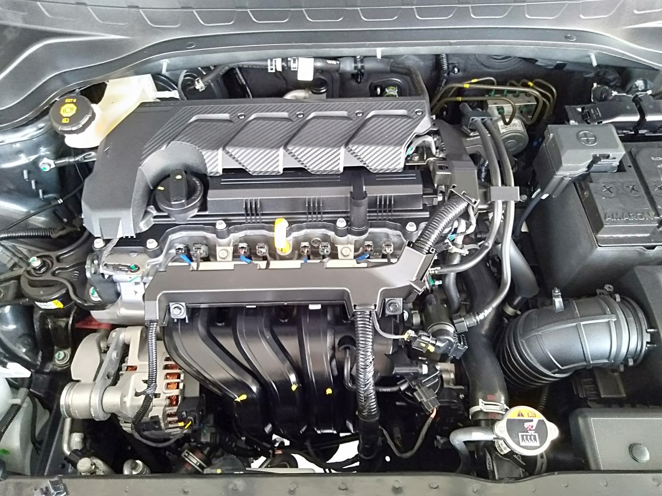 Detailed engine bay with visible components and wiring