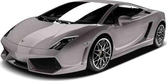 Silver Lamborghini front-side view with angular design and alloy wheels