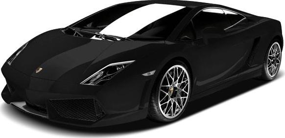 Black Lamborghini sports car front three-quarter view with alloy wheels