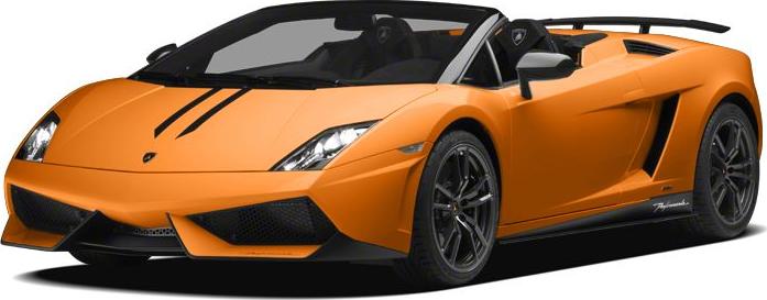 Orange convertible with black racing stripes and black wheels