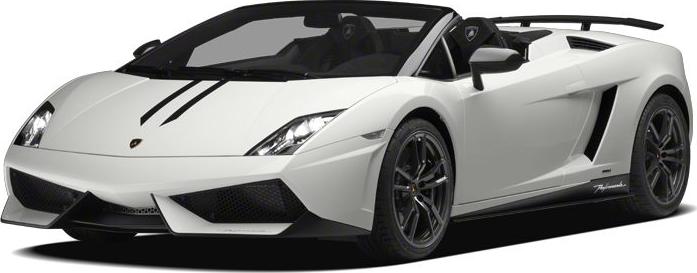 White convertible with black racing stripes and rear spoiler