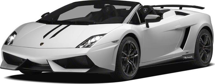 White convertible sports car with black racing stripes and rear spoiler