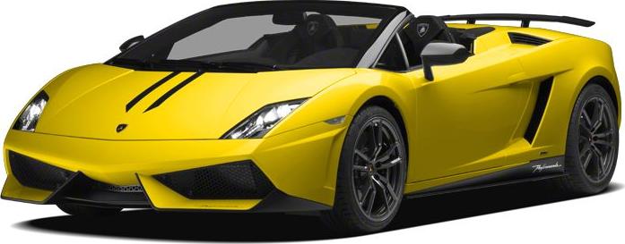 Yellow convertible sports car with dual black racing stripes and rear spoiler