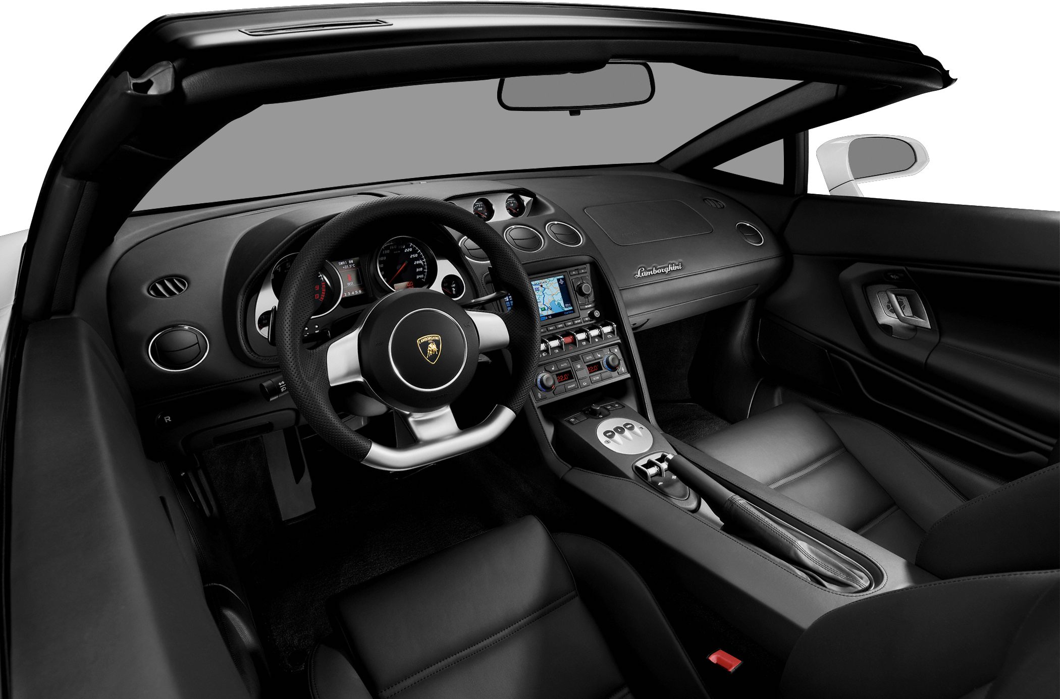 Luxury convertible sport car interior with leather seats and detailed dashboard