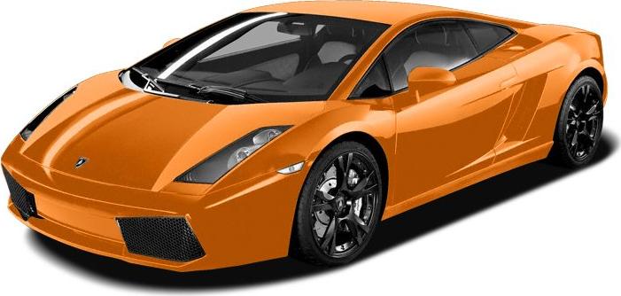 Orange sports coupe with angular headlights and black alloy wheels