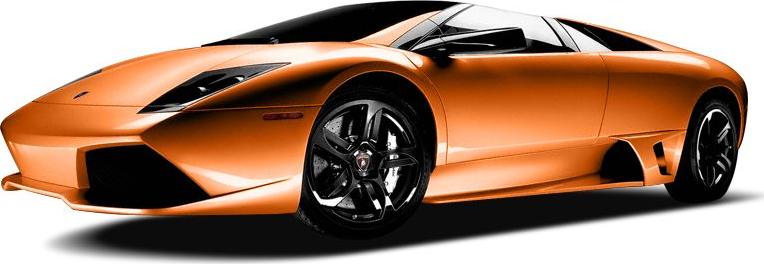 Orange sports car with aerodynamic styling and black alloy wheels
