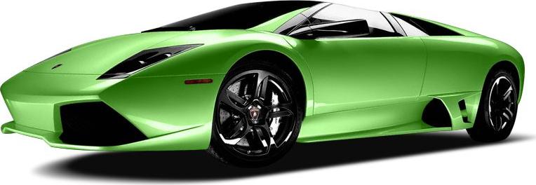 Aerodynamic front-side, green sleek body, black stylish wheels