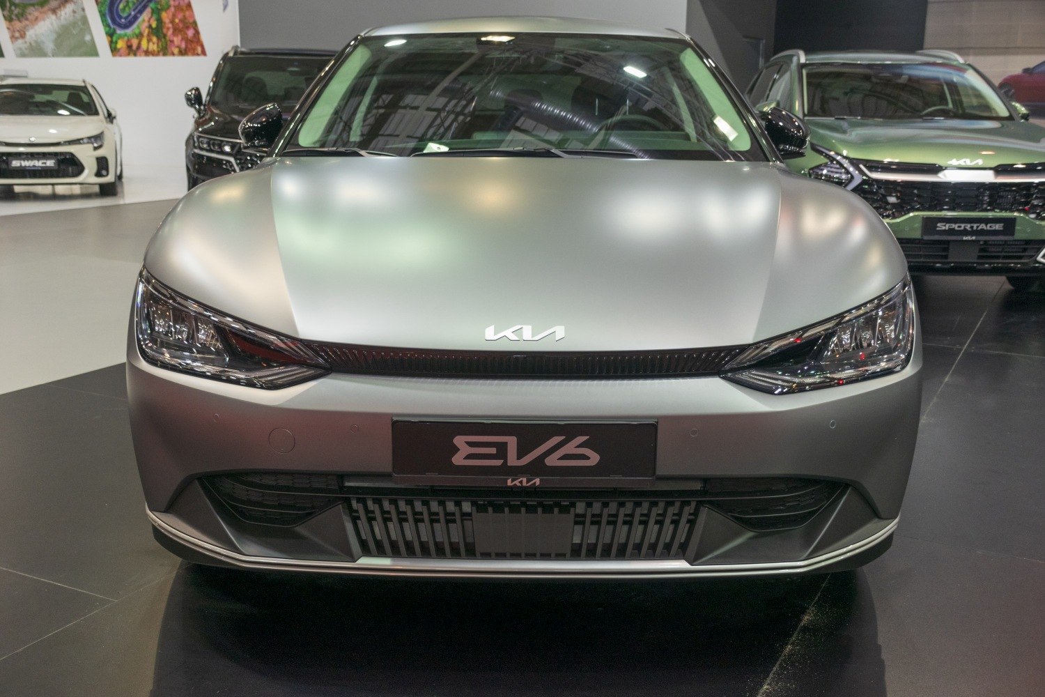 Front view with sleek LED headlights and aerodynamic grille.