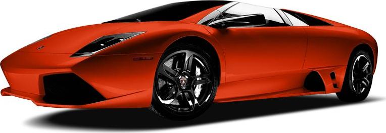 Front-side view of an orange aerodynamic sports car with sharp lines and black rims