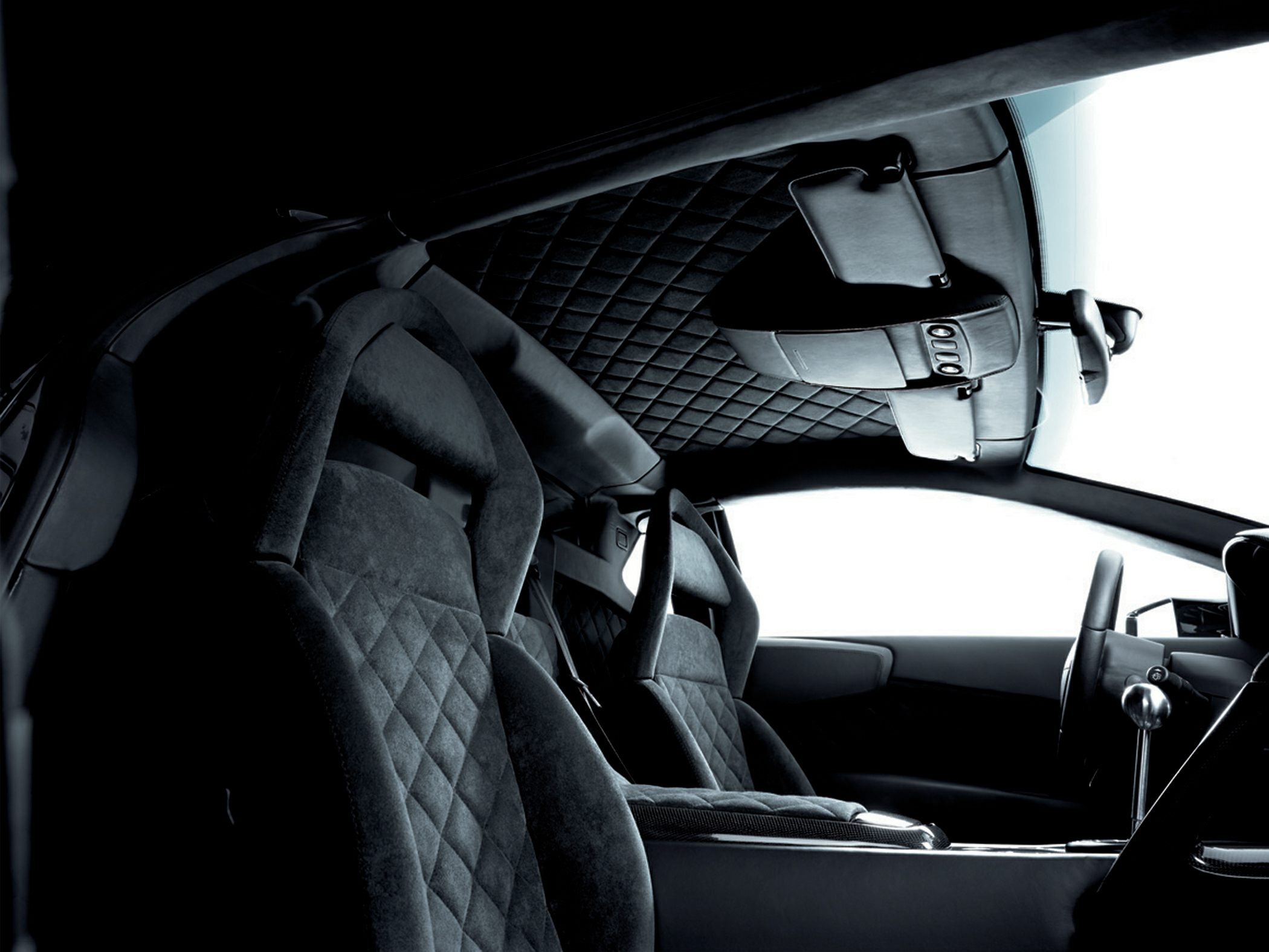 Diamond-stitched interior seats and roof liner