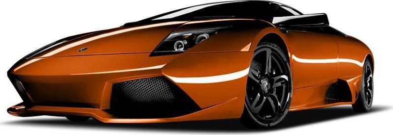 Glossy orange front with aerodynamic sharp lines and black wheels