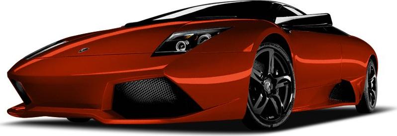 Low-angle front and side view of a red sports coupe with aerodynamic design and black wheels
