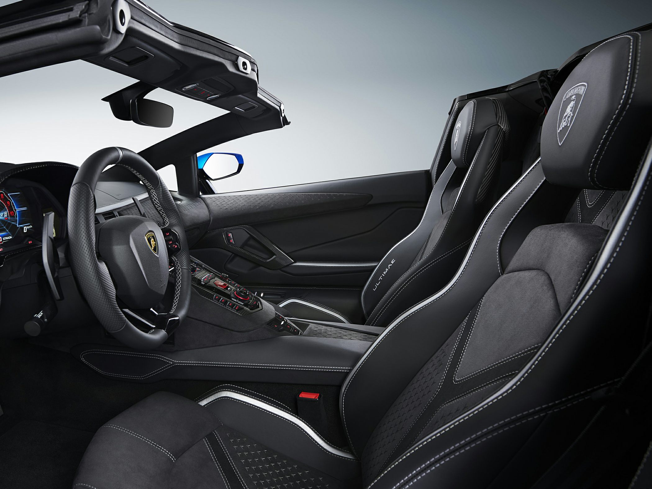 Luxury sport seats and high-tech cockpit of a convertible luxury sports vehicle
