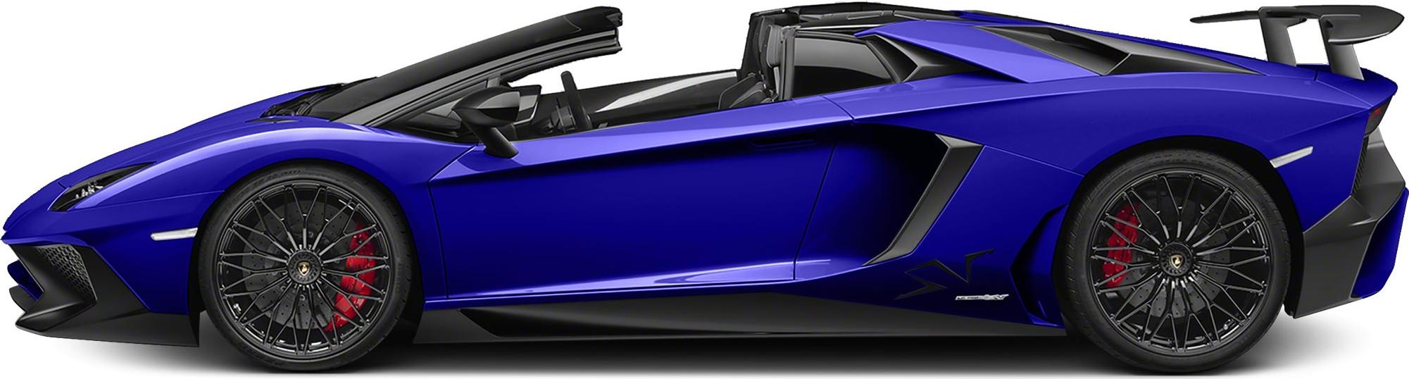 Side profile of blue convertible with black multi-spoke wheels and rear wing