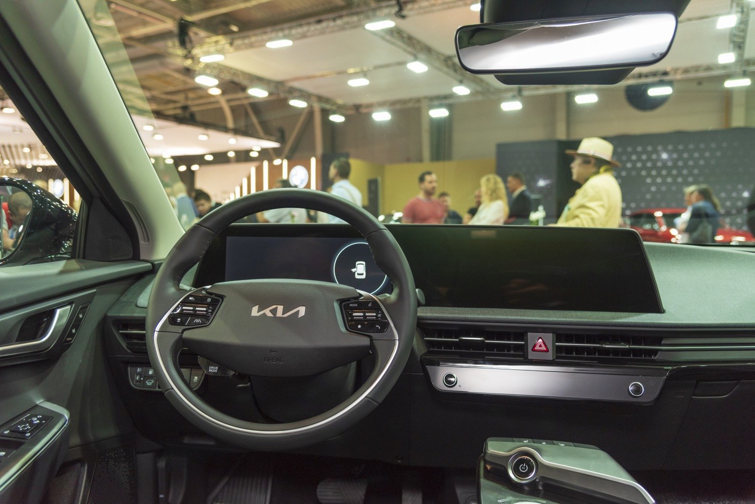 Modern dashboard and steering wheel design with digital display and controls