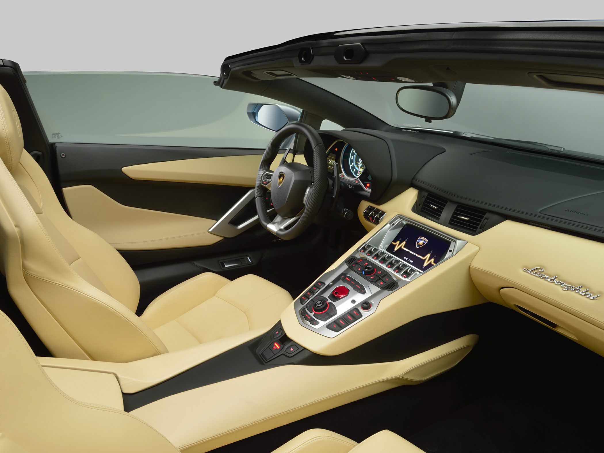 Beige leather seats with advanced digital dashboard and control center