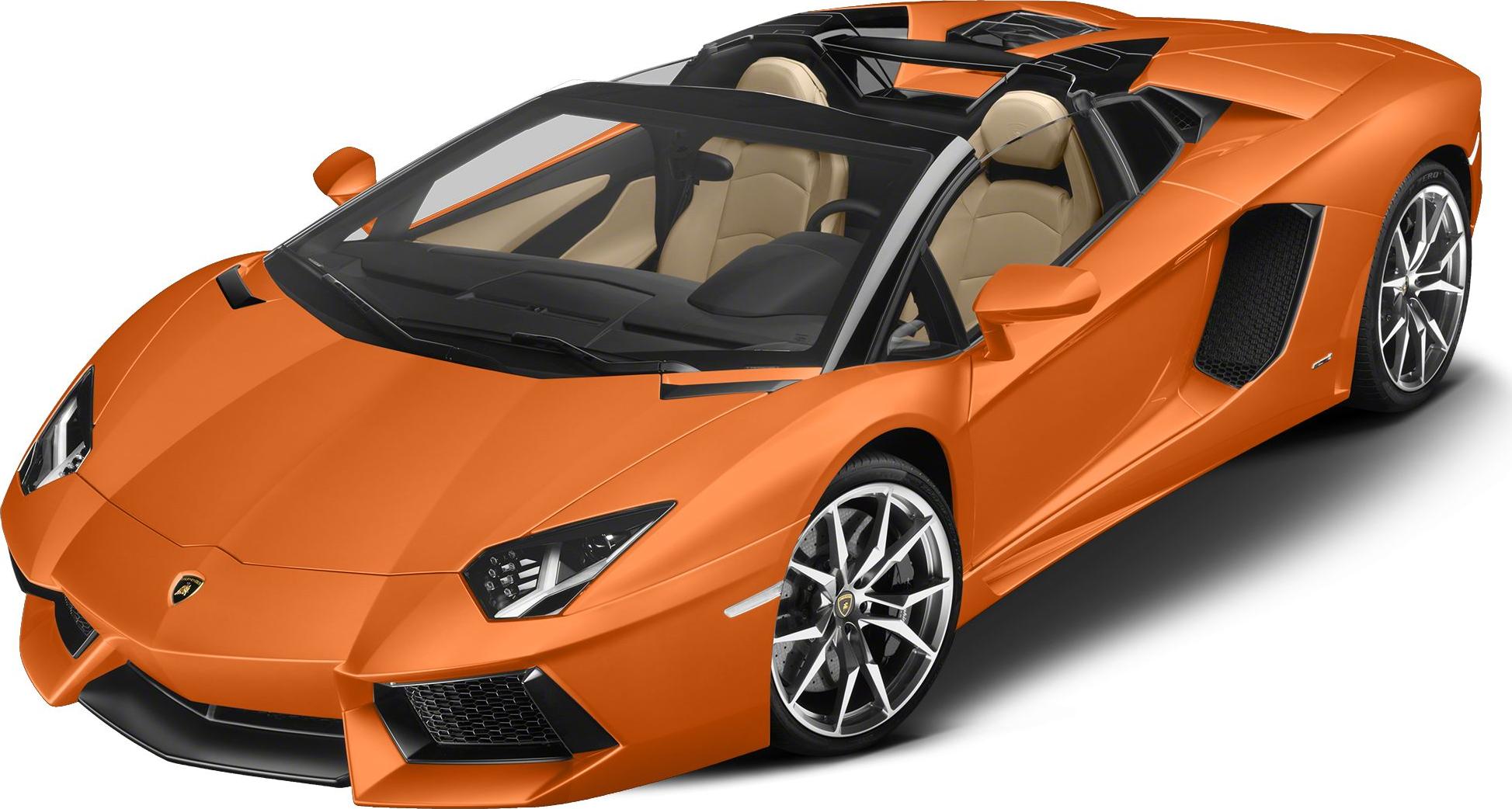 Orange convertible sports car with beige leather interior and aerodynamic design