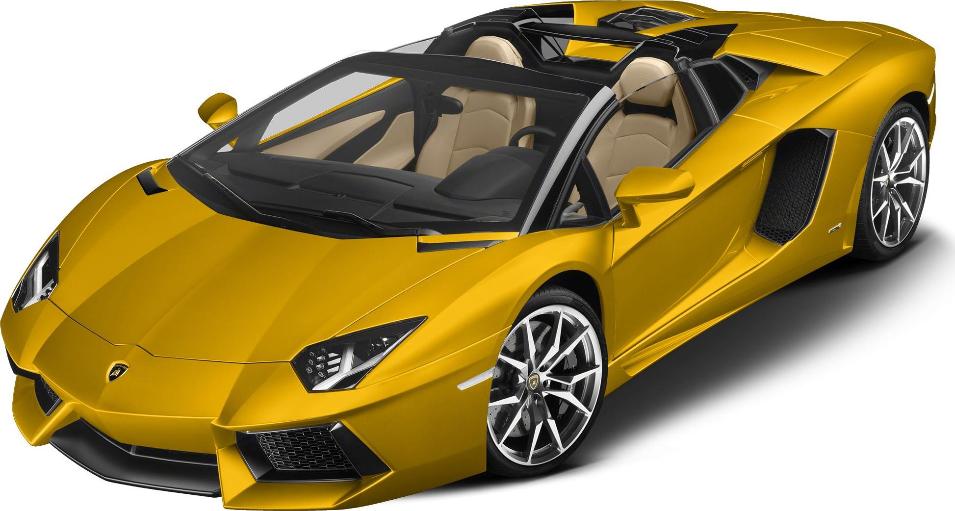 Yellow convertible sports car with beige interior and angular design