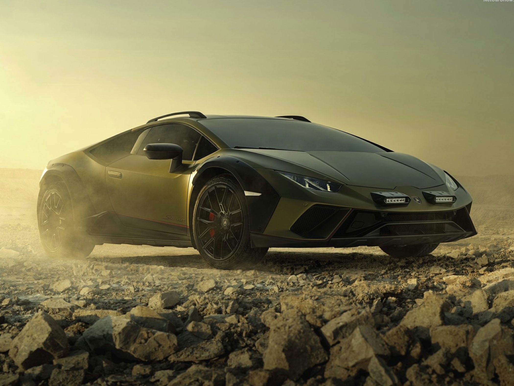 Rugged off-road sports car with aggressive front lights and wide tires