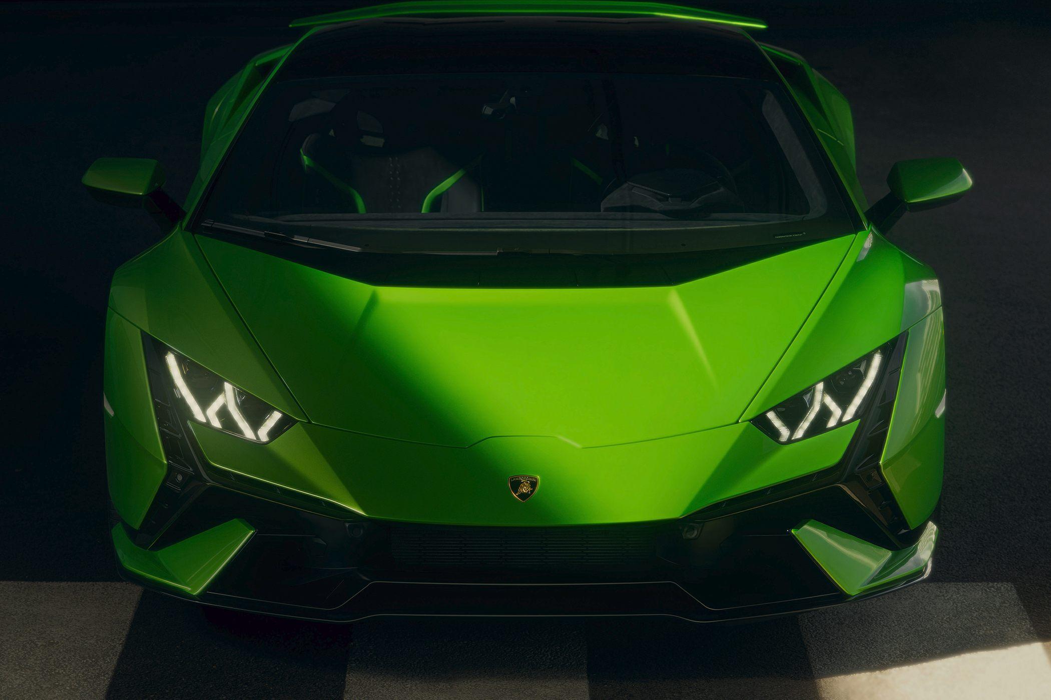 Front view with distinctive LED headlights and sharp aerodynamic lines