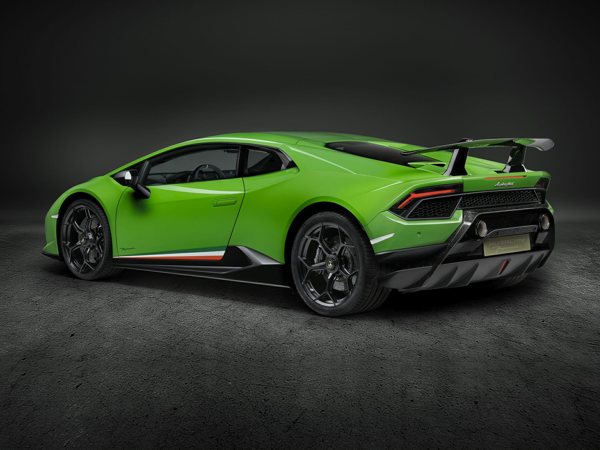 Rear and side profile with large rear wing and aerodynamic features