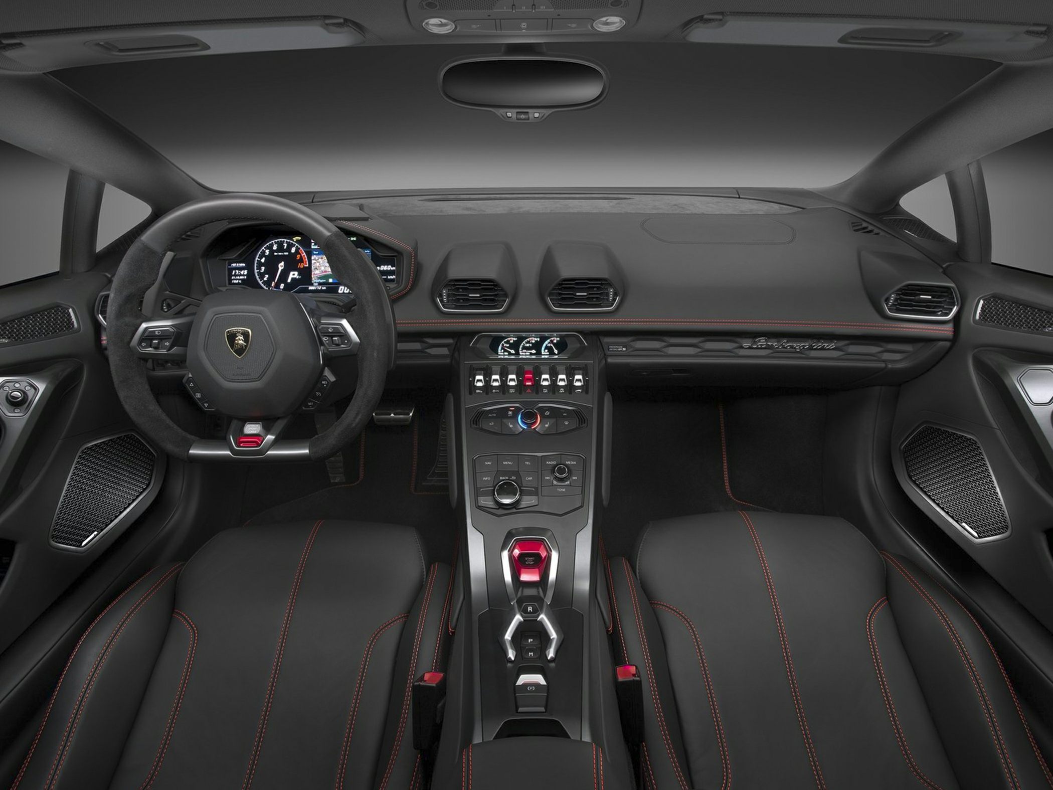 Digital dashboard and advanced central console of a luxury sports car interior