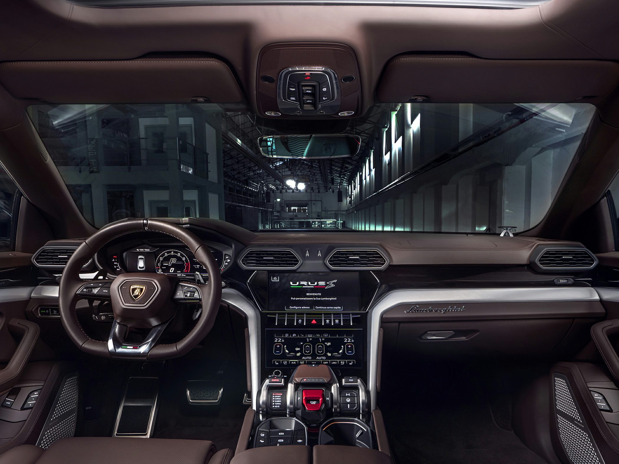Luxury dark brown interior with digital dashboard and advanced controls