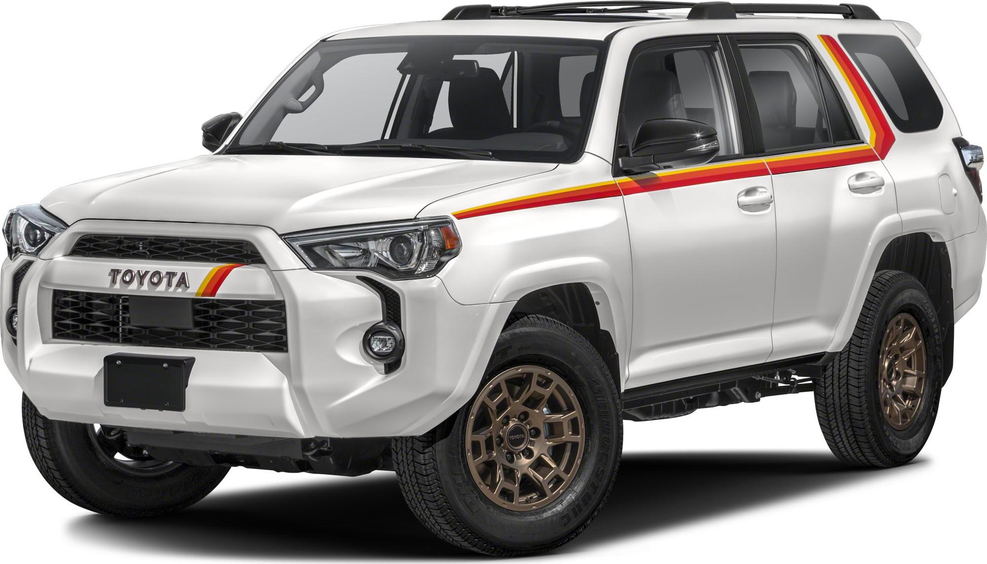 SUV with retro red and yellow side stripes and bronze alloy wheels