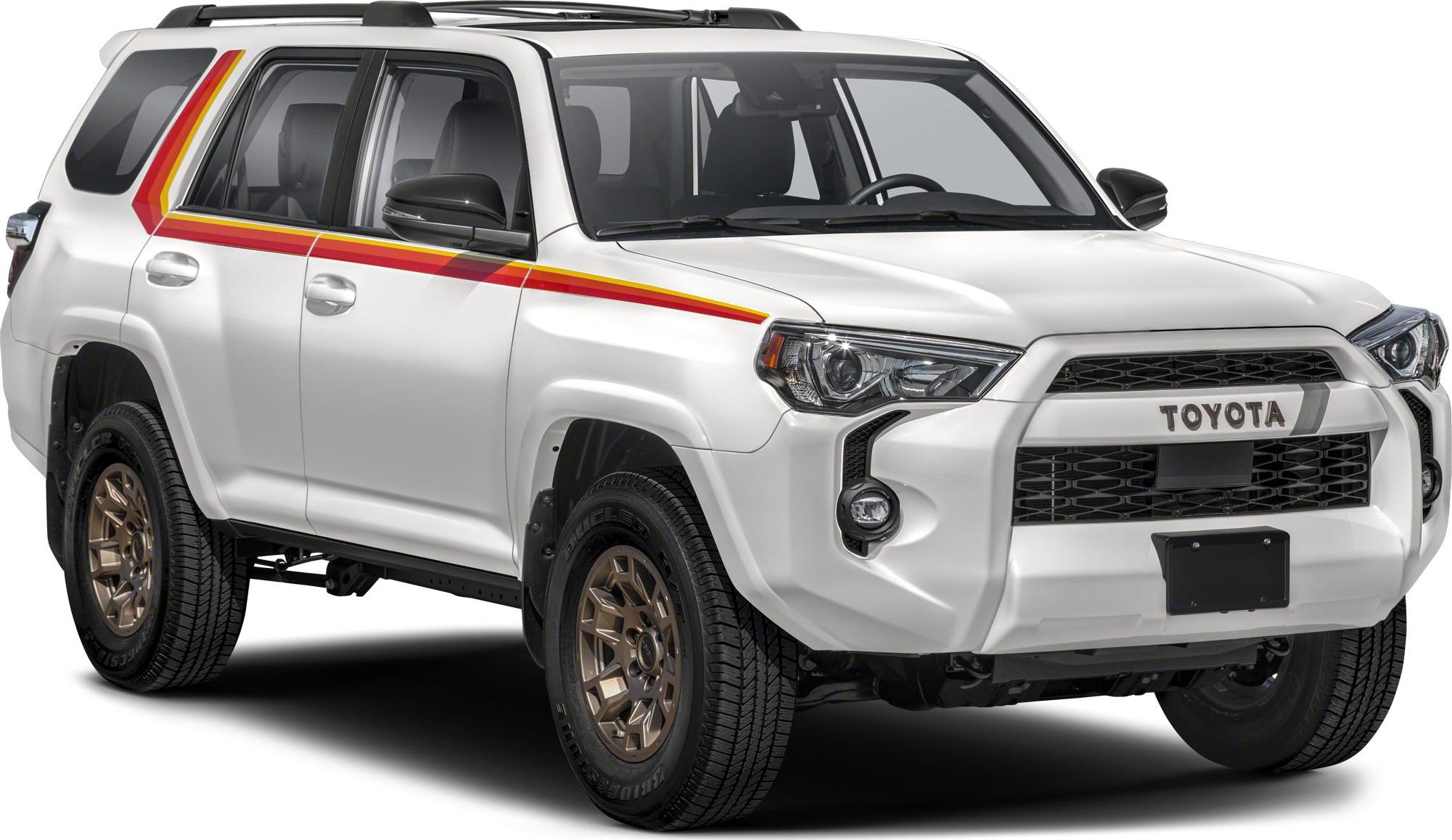 Front-side view with distinct colored side stripe and bronze alloy wheels