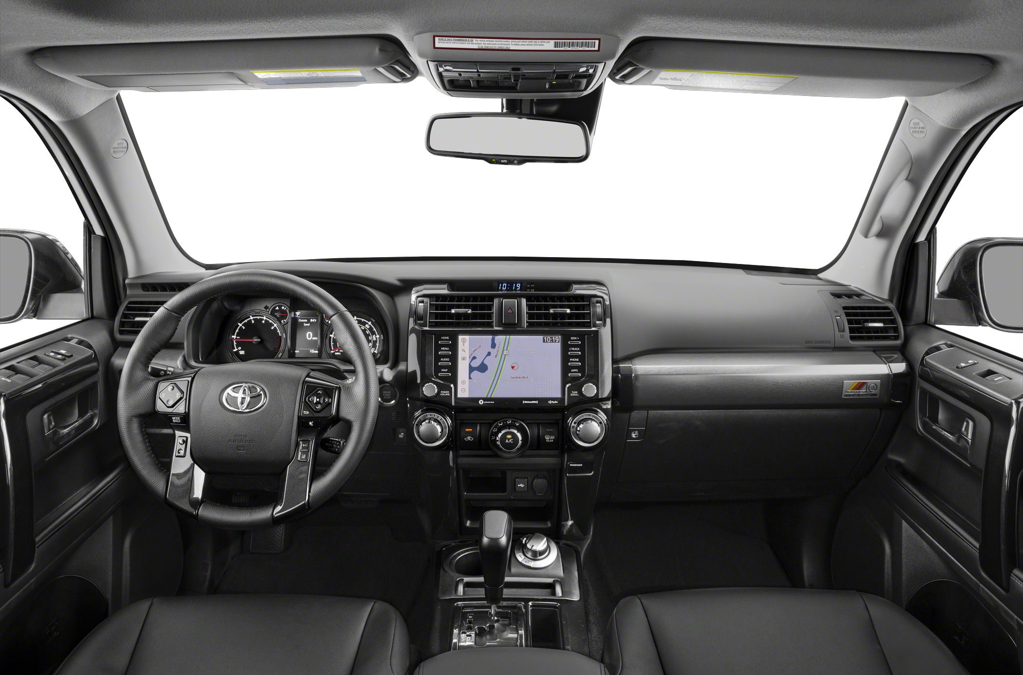 Dashboard with touchscreen infotainment and multifunction steering wheel