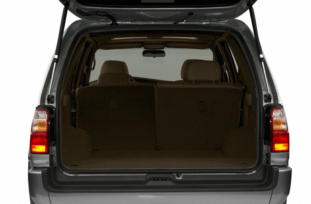 Spacious rear cargo area with open hatch and rear seats upright