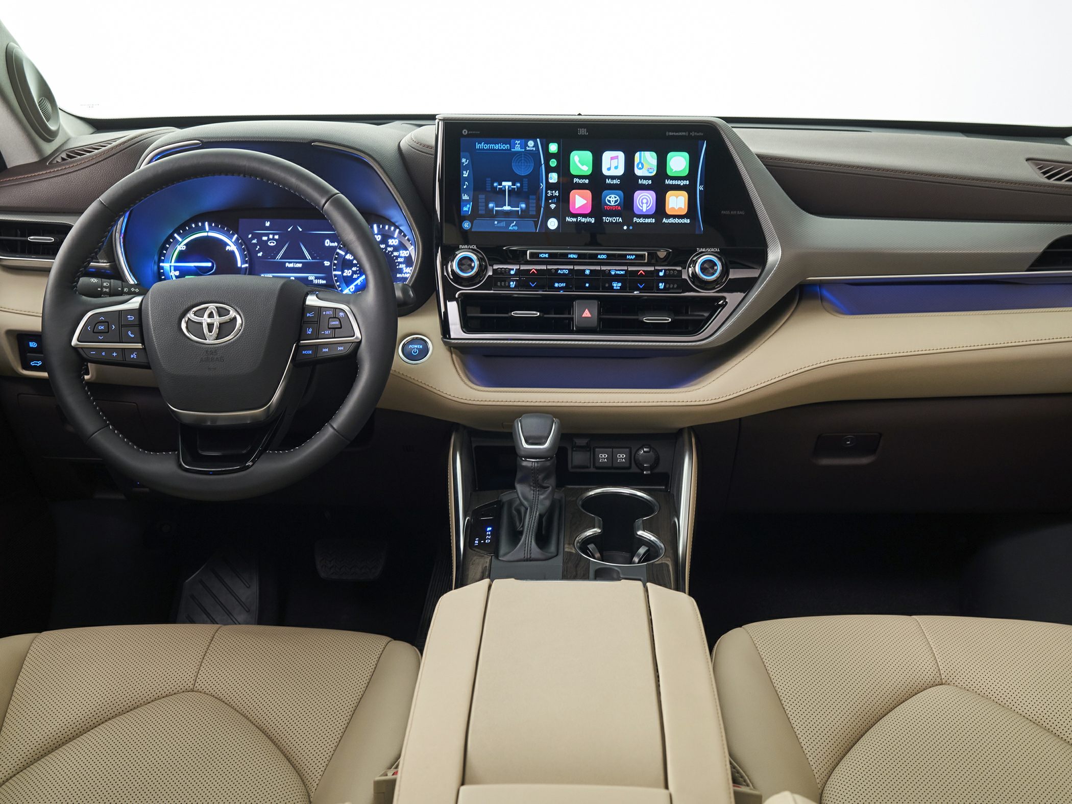 Digital dashboard and touchscreen infotainment in beige interior