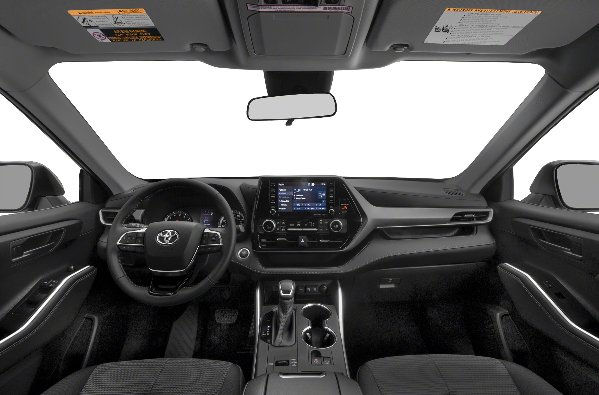 Interior dashboard with infotainment screen and steering wheel controls