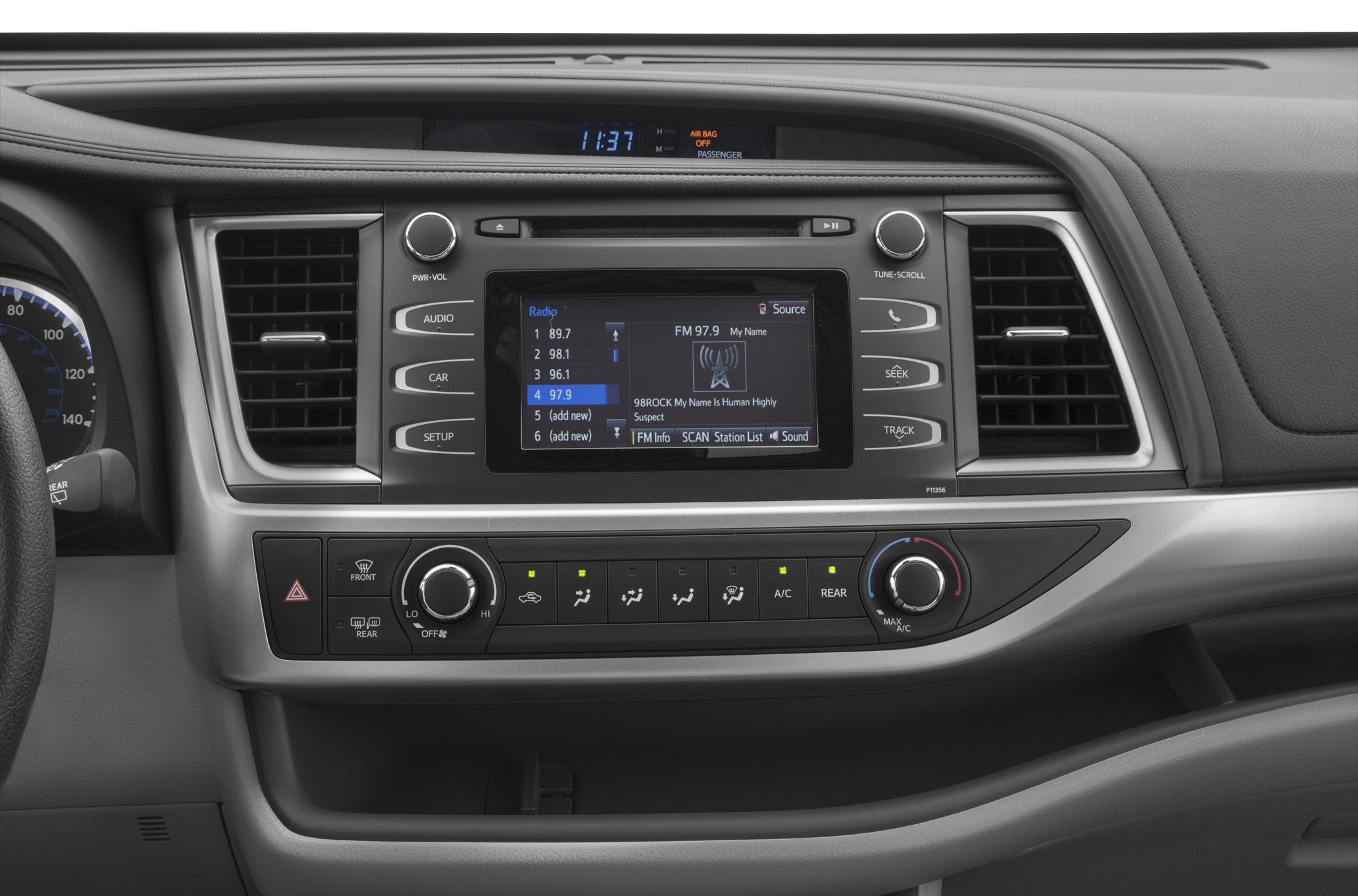 Dashboard center console with touchscreen infotainment and climate control panel