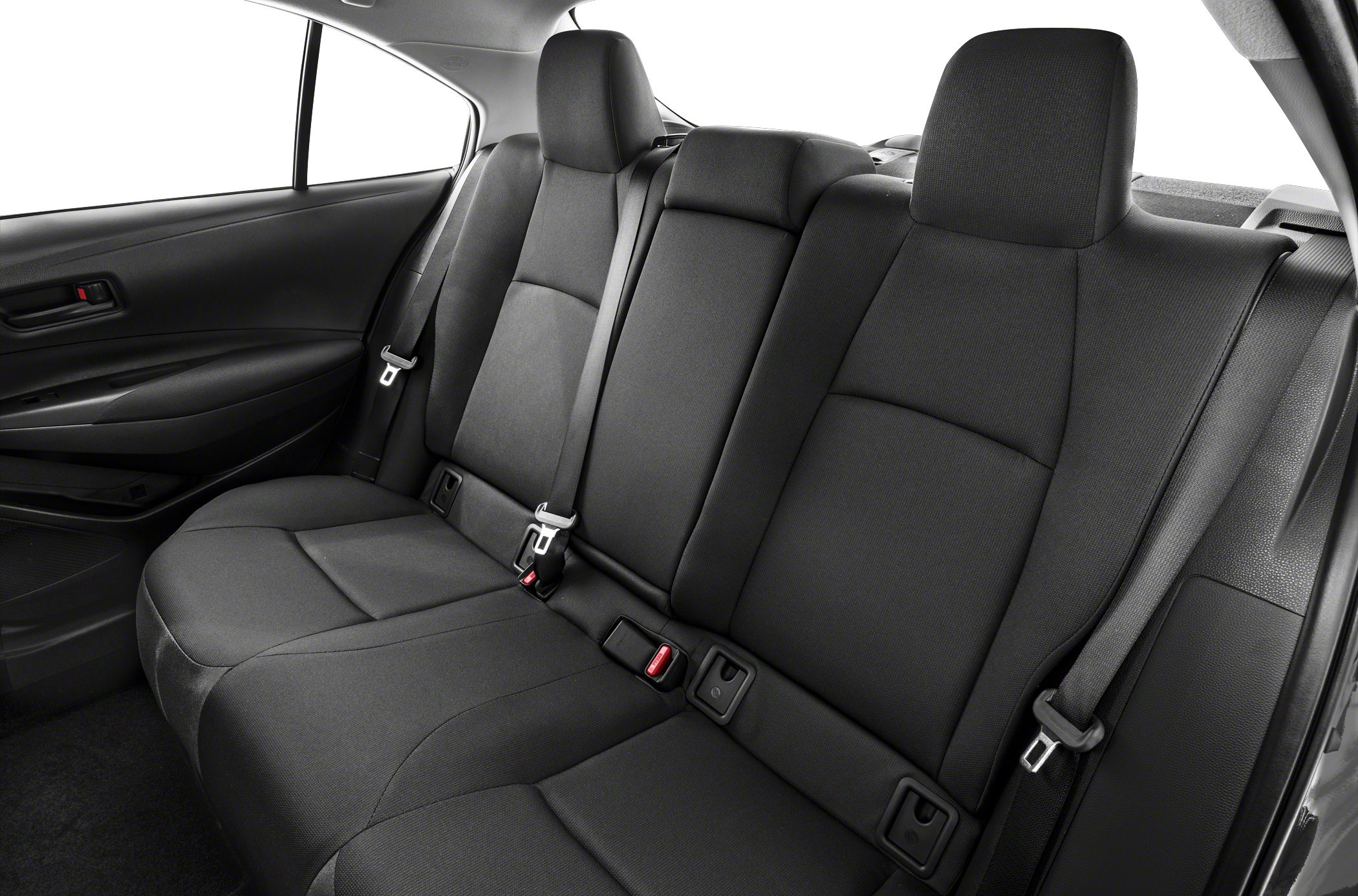 Black fabric rear seats with seat belts and headrests
