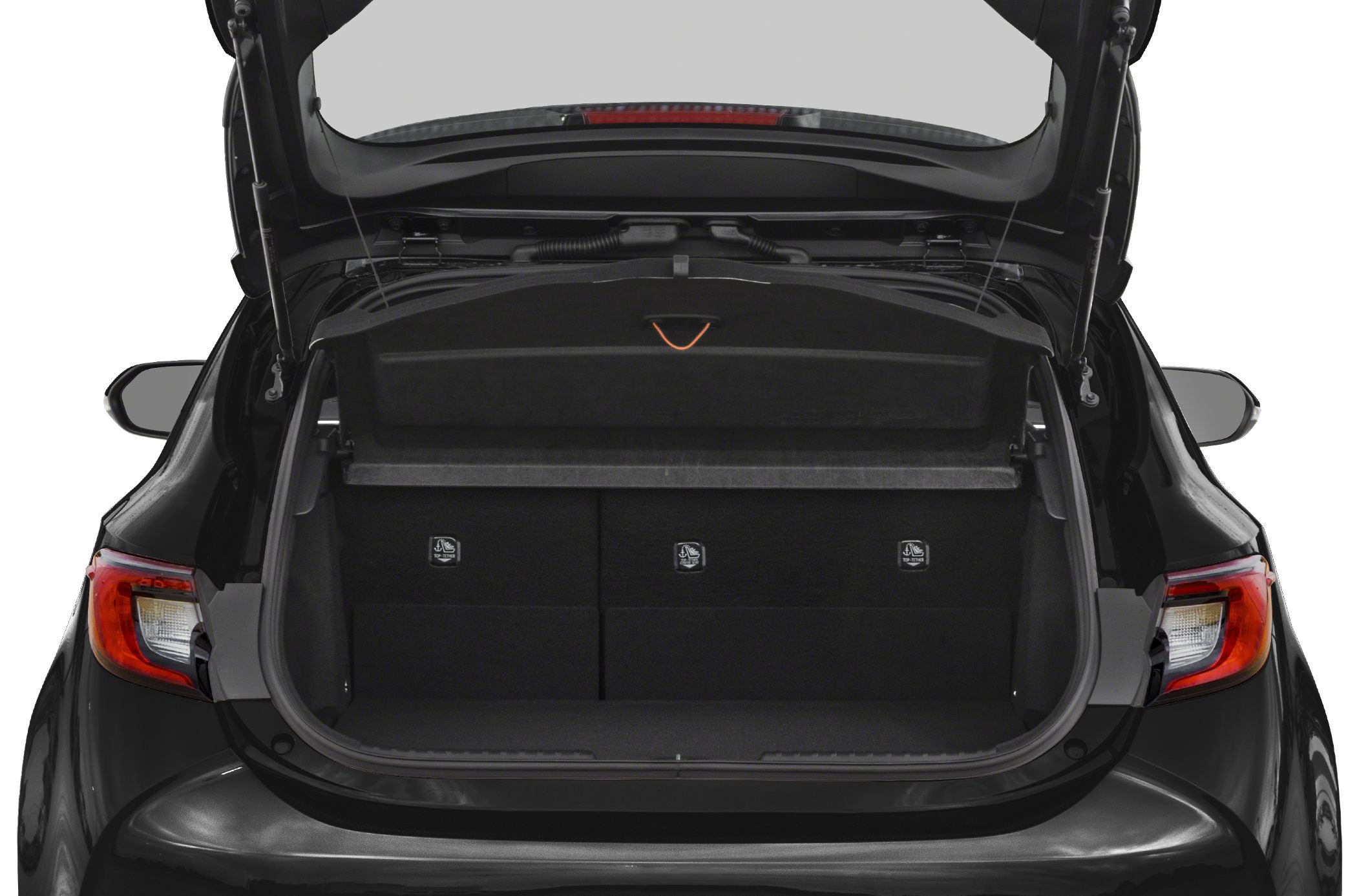 Open trunk with rear hatch and tail lights visible