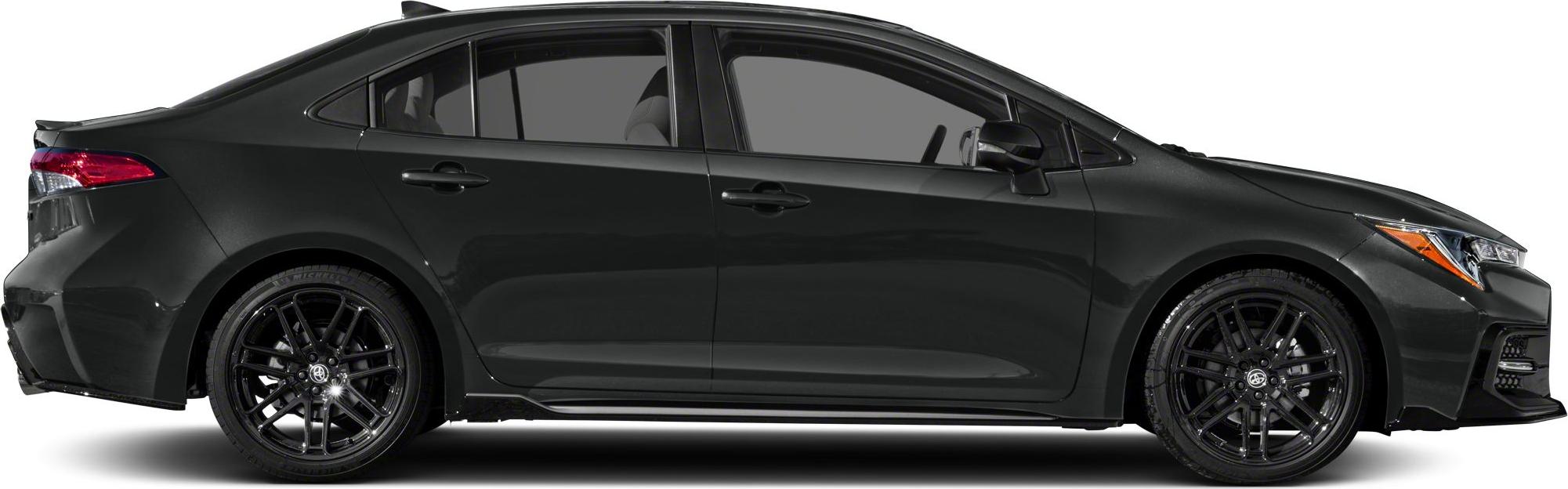Black sleek sedan with sporty black alloy wheels and aerodynamic profile