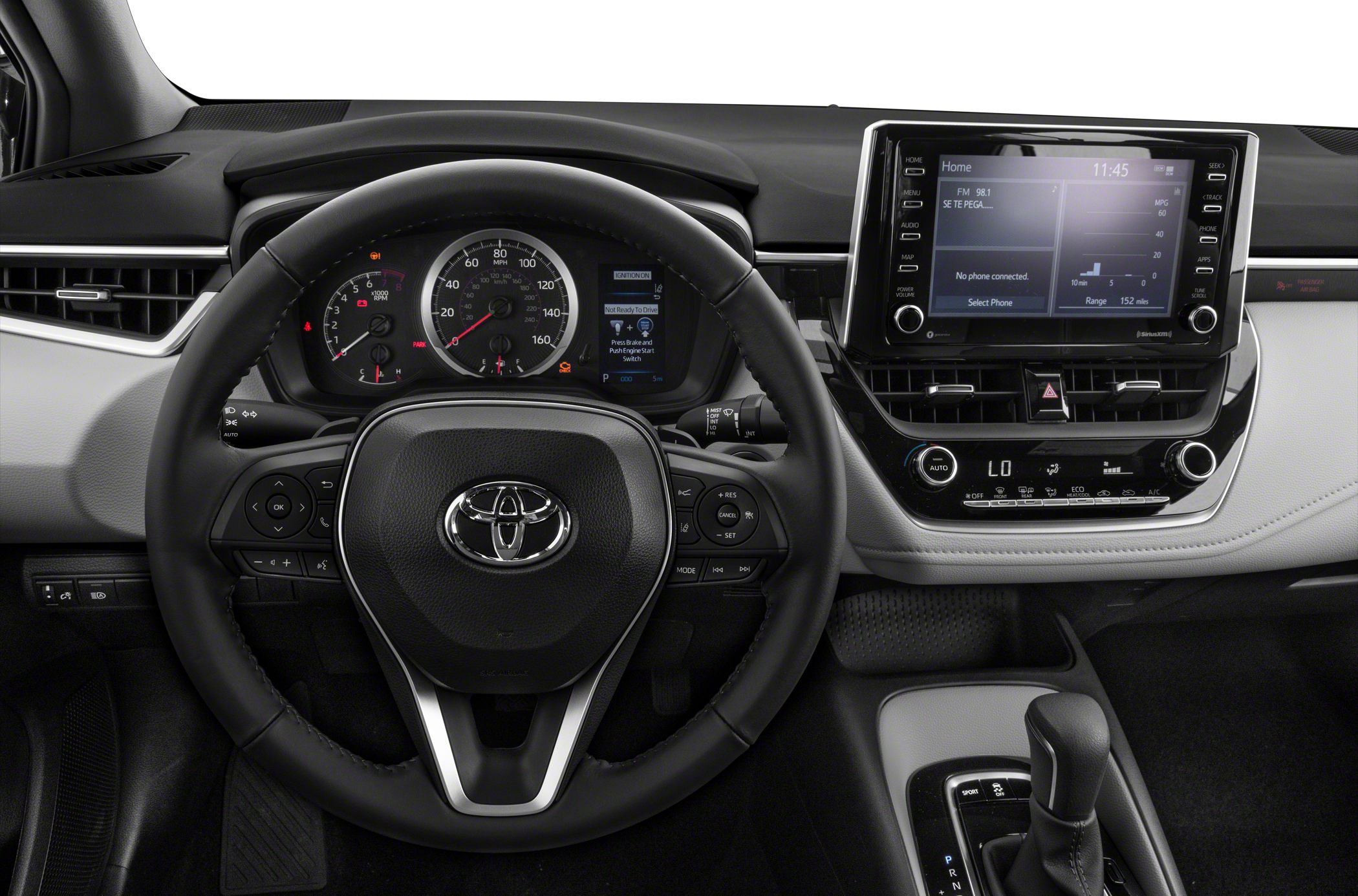 Modern dashboard with multifunction steering wheel and touchscreen display