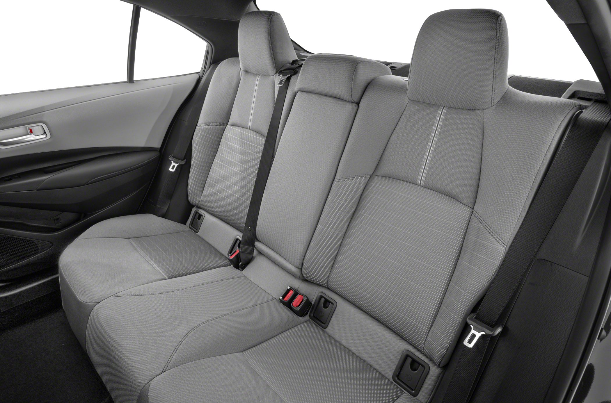 Spacious modern rear seat with upholstery and seat belts