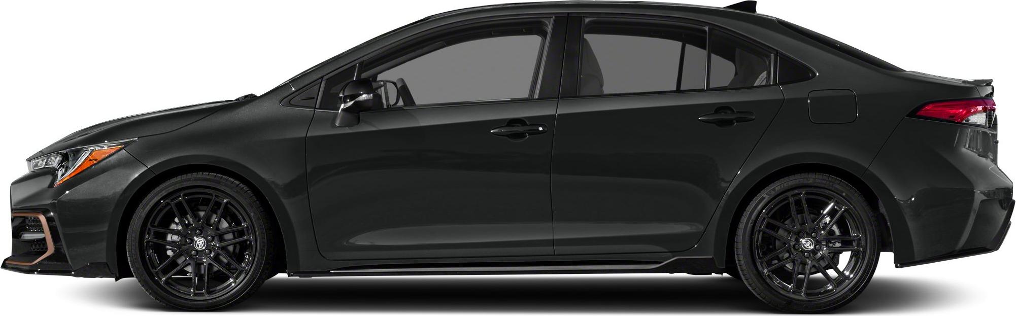 Black sedan side profile with black multi-spoke alloy wheels
