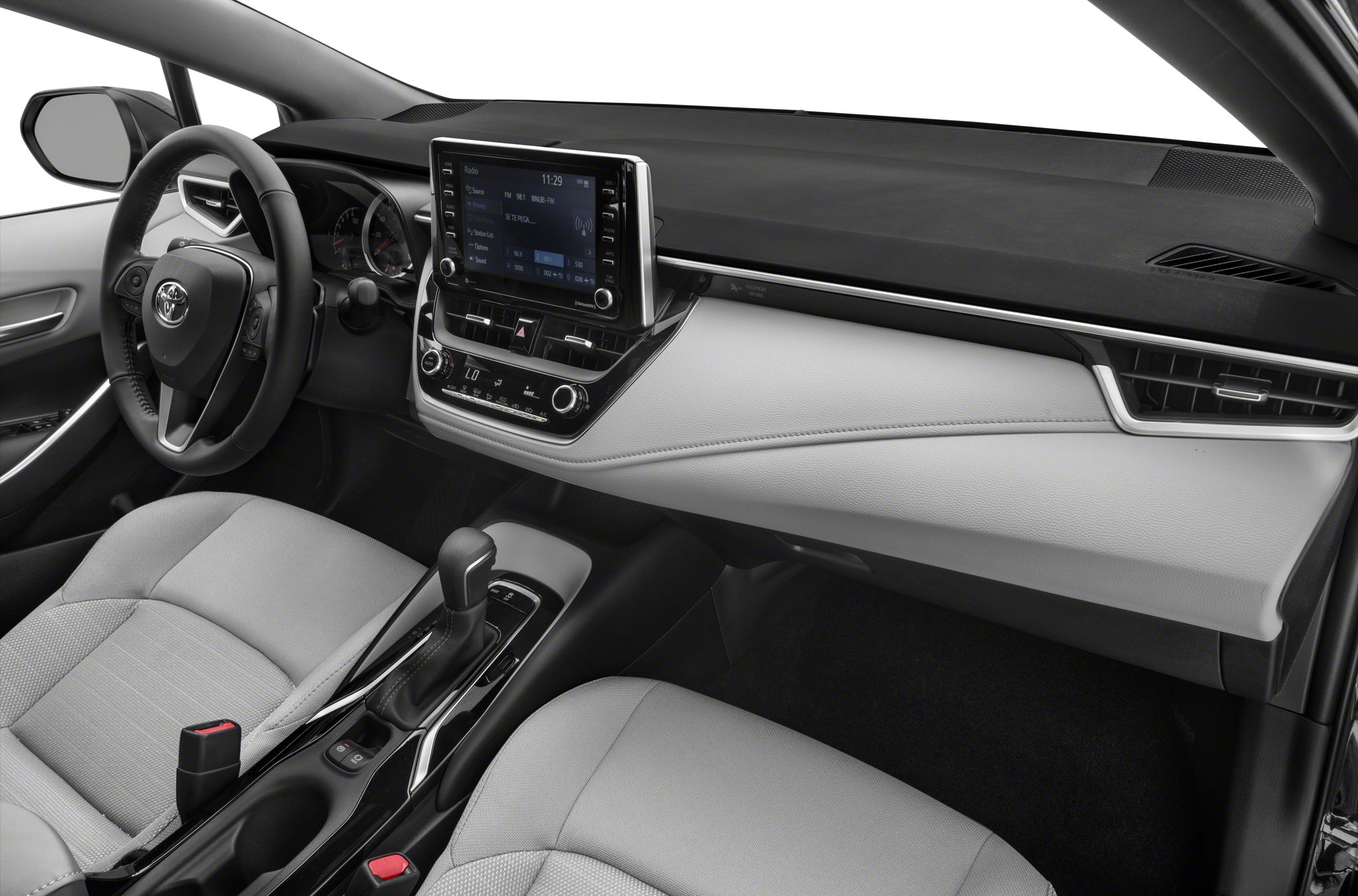 Modern dashboard and center console with infotainment screen and automatic gear shift