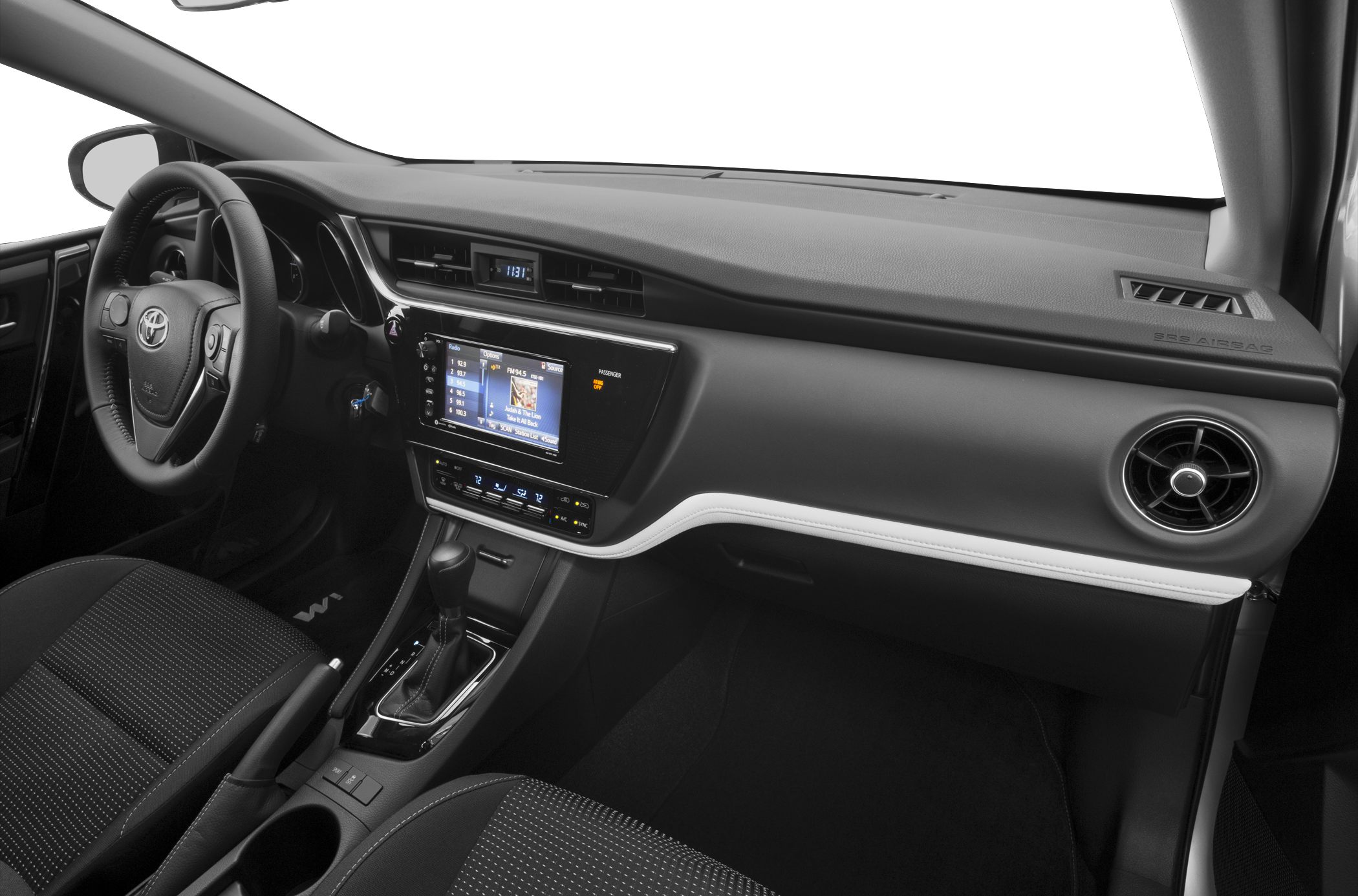 Dashboard and center console with touchscreen and gear shift