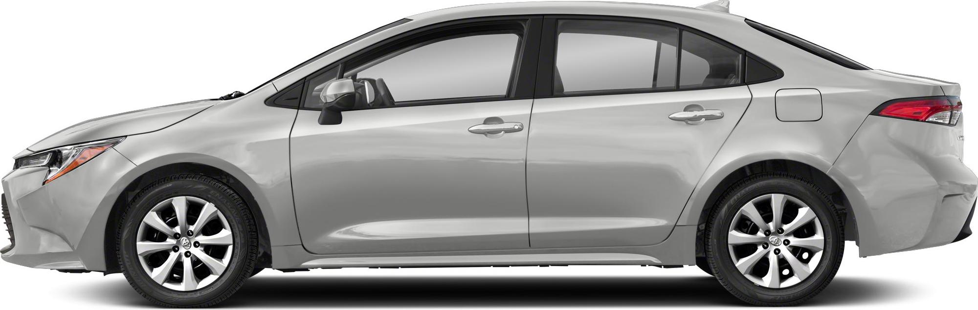 Side profile of a sedan with alloy wheels and sleek design lines