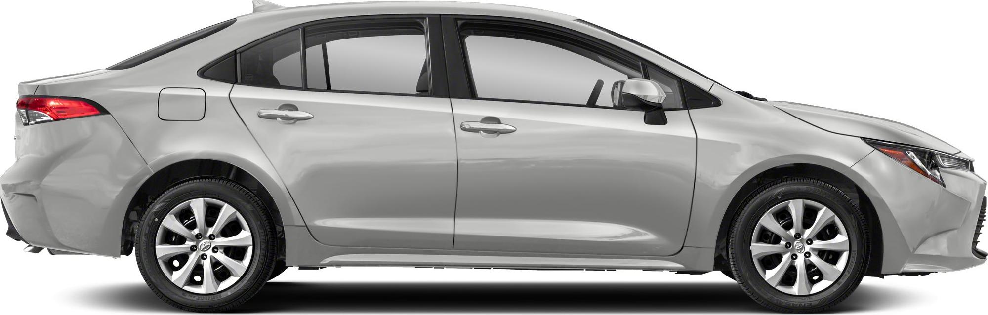 Silver sedan side profile with alloy wheels and streamlined design