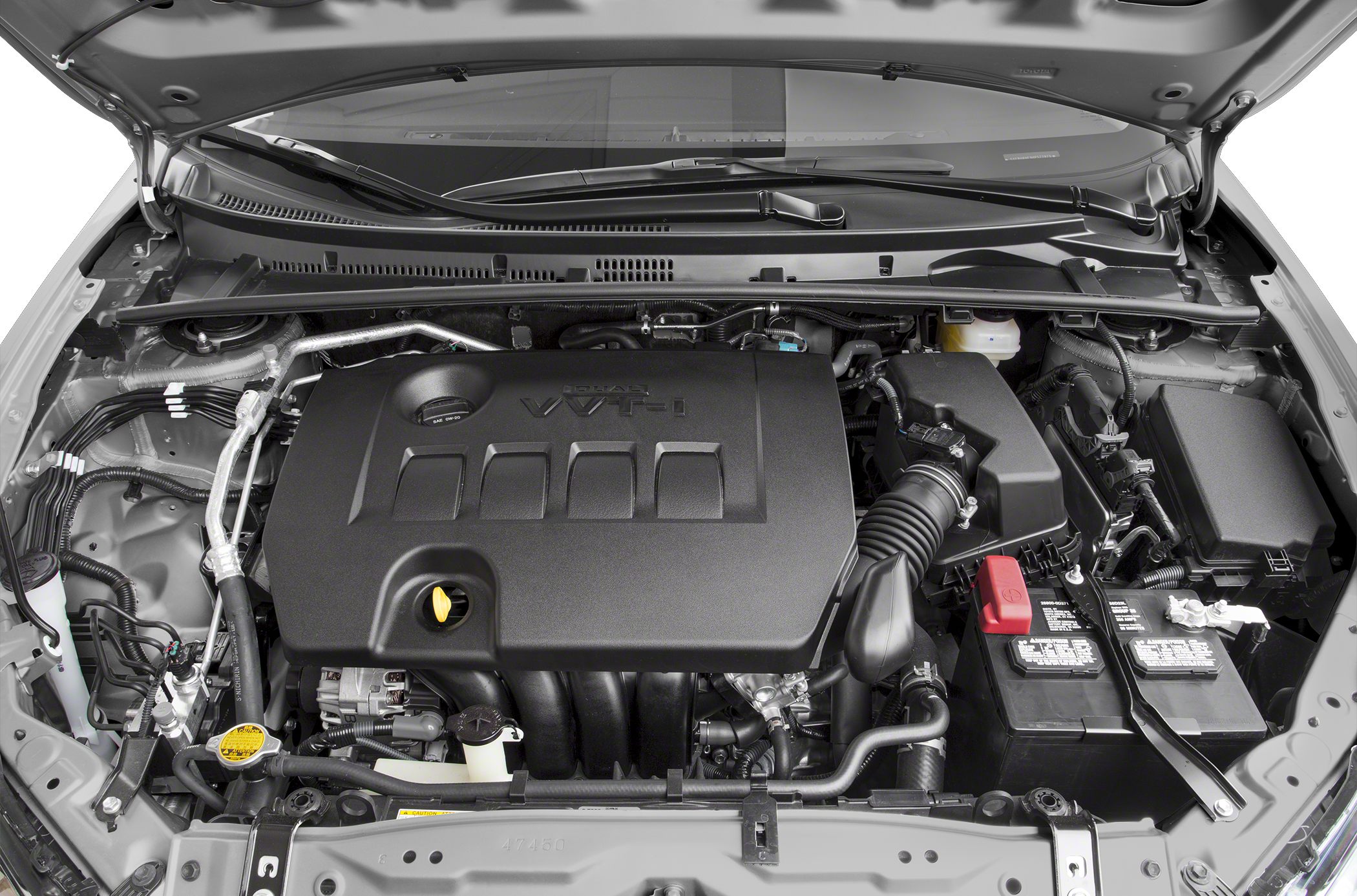 VVT-i engine bay with covered engine and visible battery
