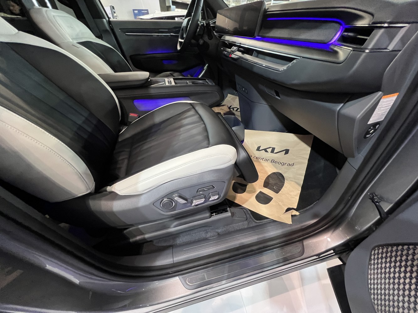 Premium seats and ambient lighting in car interior