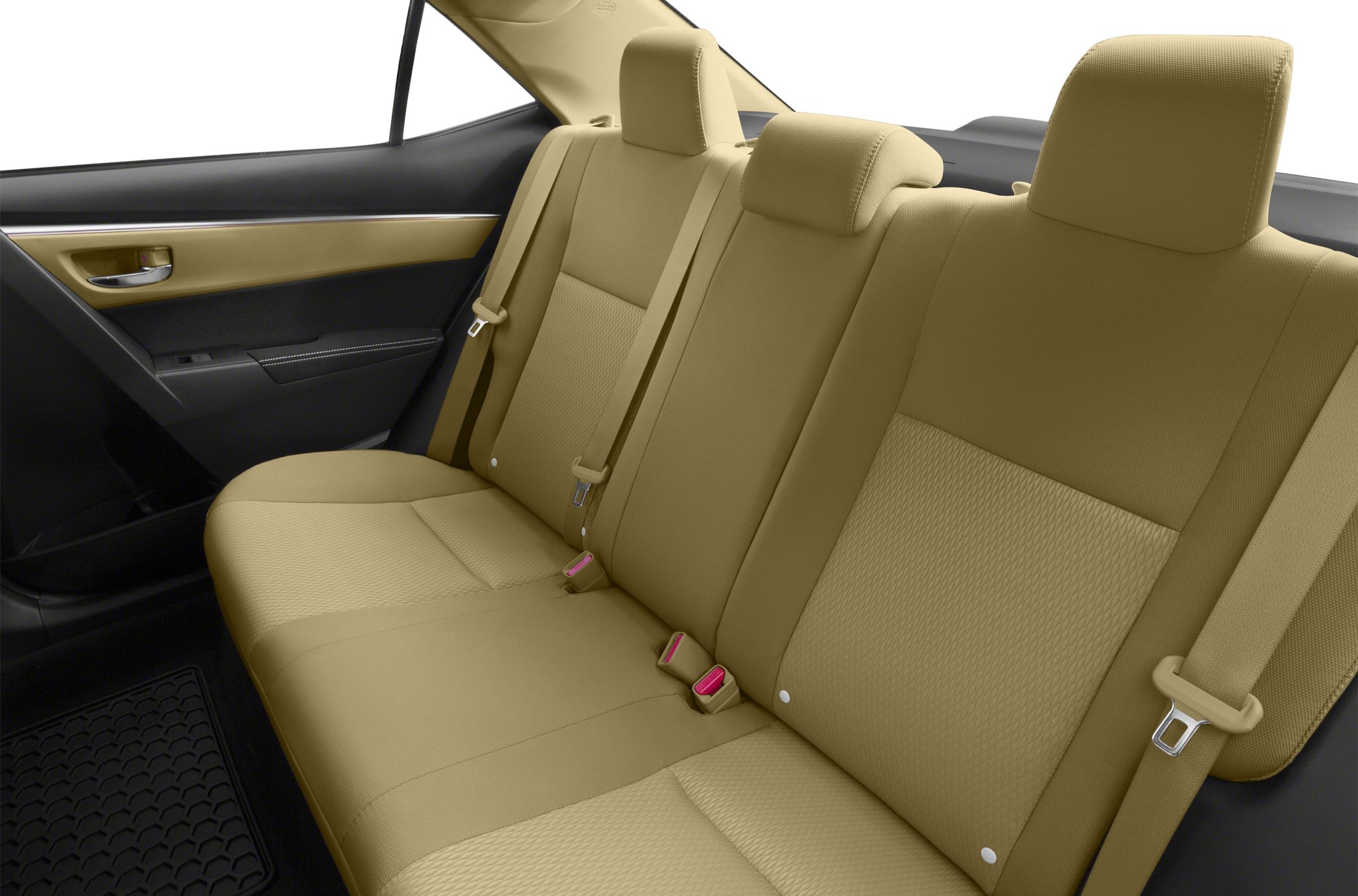 Beige fabric rear seat with three headrests and seat belts