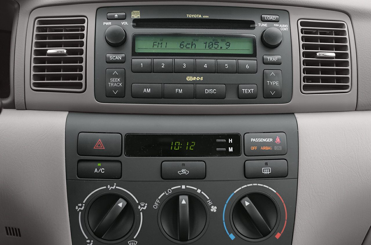 Center console with radio, air vents, and climate control knobs